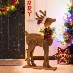 Glitzhome® 36'' Chunky Wood Reindeer Porch Décor -Northlight Sale Store D652324S 2