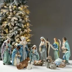 Glitzhome® Oversized Deluxe Blue Resin Nativity Figurine Set -Northlight Sale Store D652338S 2