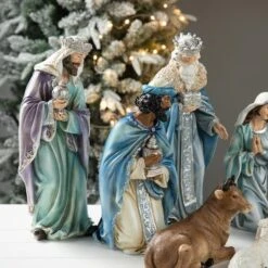 Glitzhome® Oversized Deluxe Blue Resin Nativity Figurine Set -Northlight Sale Store D652338S 3