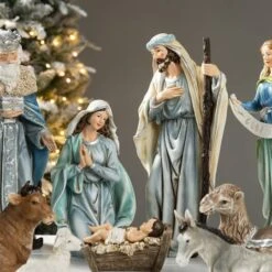 Glitzhome® Oversized Deluxe Blue Resin Nativity Figurine Set -Northlight Sale Store D652338S 4