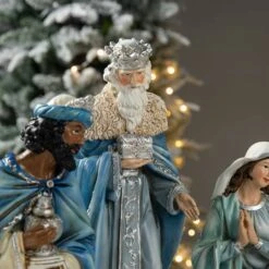 Glitzhome® Oversized Deluxe Blue Resin Nativity Figurine Set -Northlight Sale Store D652338S 5