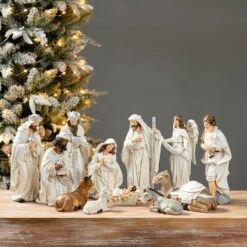 Glitzhome® Ivory Resin Nativity Figurine Set -Northlight Sale Store D652339S 2