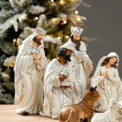 Glitzhome® Ivory Resin Nativity Figurine Set -Northlight Sale Store D652339S 3