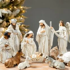 Glitzhome® Ivory Resin Nativity Figurine Set -Northlight Sale Store D652339S 4