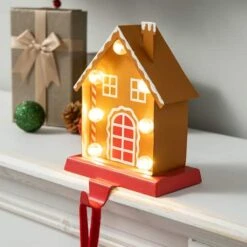 Glitzhome® 6.75'' Marquee LED Gingerbread House Metal Christmas Stocking Holder -Northlight Sale Store D652342S 2
