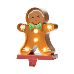 Glitzhome® 7.25'' Marquee LED Gingerbread Man Christmas Stocking Holder