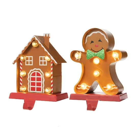 Glitzhome® Marquee LED Gingerbread House & Gingerbread Man Christmas Stocking Holder Set 2 Glitzhome® Marquee LED Gingerbread House & Gingerbread Man Christmas Stocking Holder Set - Image 2