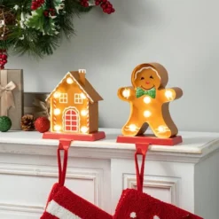 Glitzhome® Marquee LED Gingerbread House & Gingerbread Man Christmas Stocking Holder Set 11 Glitzhome® Marquee LED Gingerbread House & Gingerbread Man Christmas Stocking Holder Set -Northlight Sale Store D652344S 2