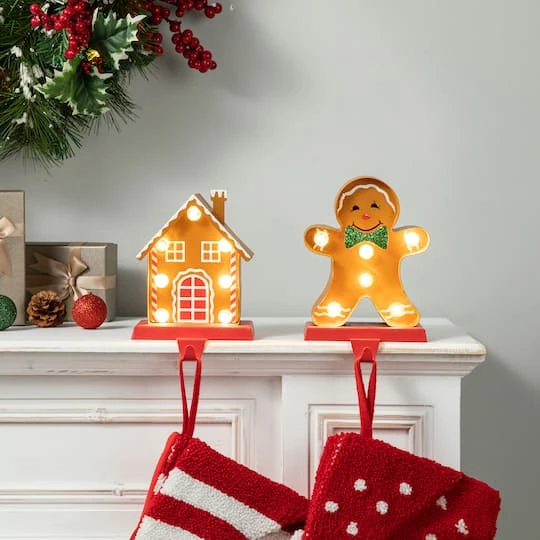 Glitzhome® Marquee LED Gingerbread House & Gingerbread Man Christmas Stocking Holder Set 4 Glitzhome® Marquee LED Gingerbread House & Gingerbread Man Christmas Stocking Holder Set - Image 4