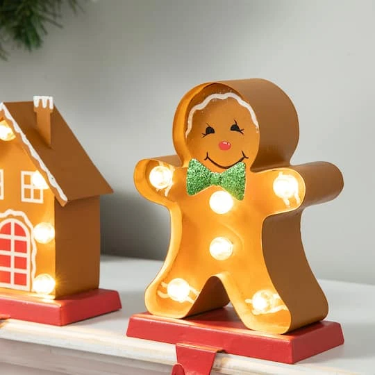 Glitzhome® Marquee LED Gingerbread House & Gingerbread Man Christmas Stocking Holder Set 6 Glitzhome® Marquee LED Gingerbread House & Gingerbread Man Christmas Stocking Holder Set - Image 6