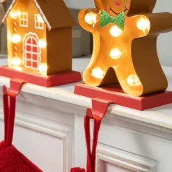 Glitzhome® Marquee LED Gingerbread House & Gingerbread Man Christmas Stocking Holder Set 15 Glitzhome® Marquee LED Gingerbread House & Gingerbread Man Christmas Stocking Holder Set -Northlight Sale Store D652344S 6