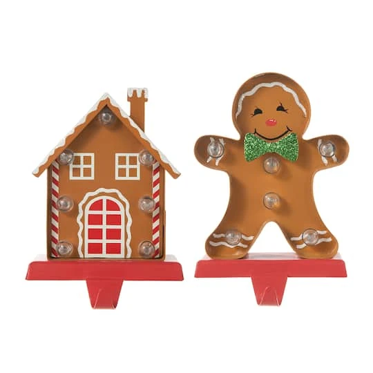 Glitzhome® Marquee LED Gingerbread House & Gingerbread Man Christmas Stocking Holder Set 8 Glitzhome® Marquee LED Gingerbread House & Gingerbread Man Christmas Stocking Holder Set - Image 8