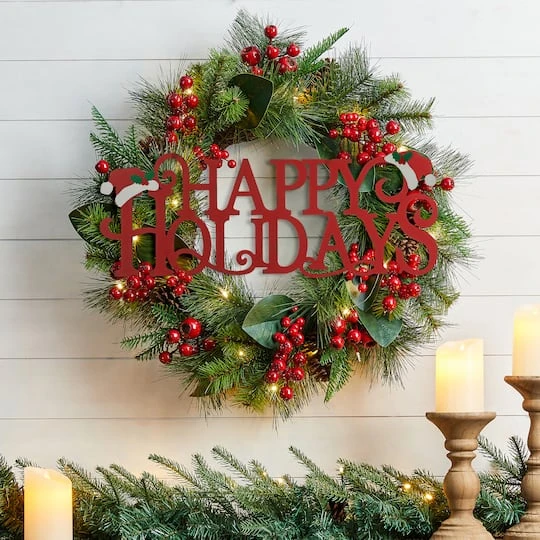 Glitzhome® 24'' HAPPY HOLIDAYS Metal Christmas Wall Décor 3 Glitzhome® 24'' HAPPY HOLIDAYS Metal Christmas Wall Décor - Image 3