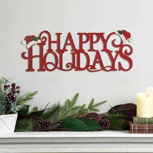 Glitzhome® 24'' HAPPY HOLIDAYS Metal Christmas Wall Décor 5 Glitzhome® 24'' HAPPY HOLIDAYS Metal Christmas Wall Décor - Image 5