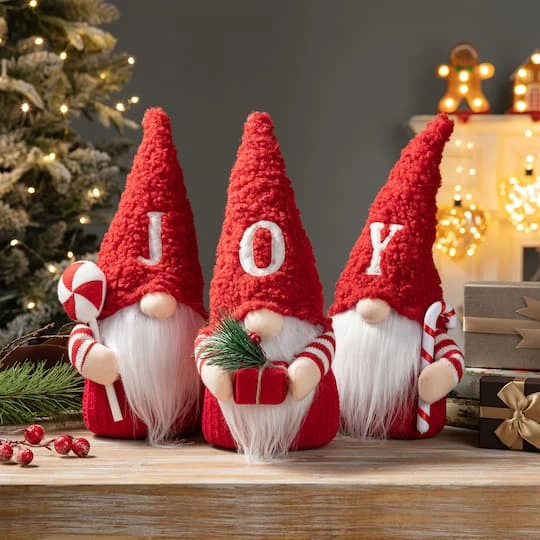 Glitzhome® JOY Christmas Gnome Fabric Décor, 3ct. 3 Glitzhome® JOY Christmas Gnome Fabric Décor, 3ct. - Image 3
