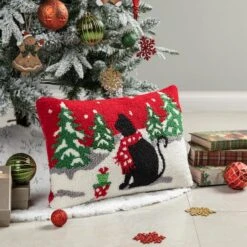 Glitzhome® Hooked Christmas Cat Pillow -Northlight Sale Store D652355S 2