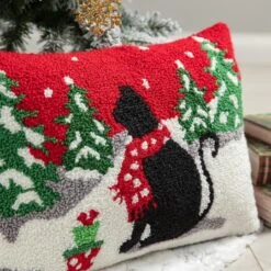 Glitzhome® Hooked Christmas Cat Pillow -Northlight Sale Store D652355S 4