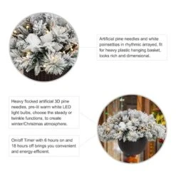 Glitzhome® 24'' Pre-Lit Snow Flocked Christmas Artificial Pine Poinsettia Hanging Baskets, 2ct. -Northlight Sale Store D652356S 8