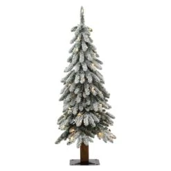 3ft. Pre-Lit Lightly Flocked Artificial Alpine Christmas Tree, Warm White LED Lights