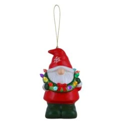 Ceramic LED Gnome With Wreath Ornament