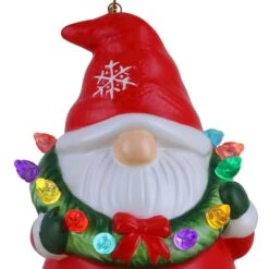 Ceramic LED Gnome With Wreath Ornament -Northlight Sale Store D657859S 4