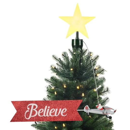 Santa's Biplane Animated Tree Topper With Banner 1 Santa's Biplane Animated Tree Topper With Banner