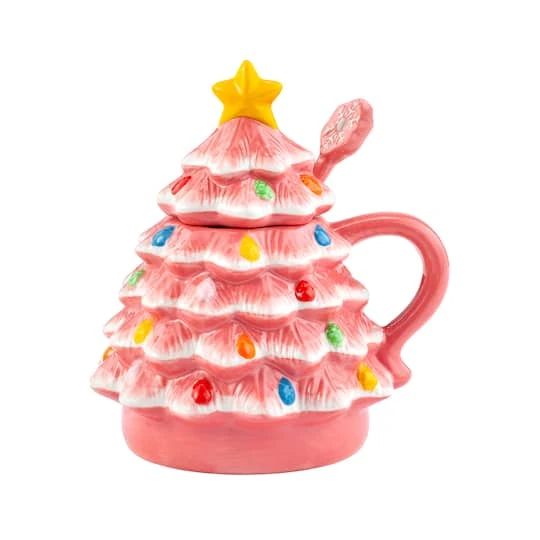 Pink Lidded Nostalgic Tree Mug With Spoon 1 Pink Lidded Nostalgic Tree Mug With Spoon