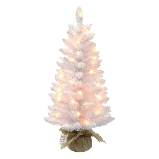 3ft. Pre-Lit White Artificial Christmas Tree In Burlap Base, Clear Lights 1 3ft. Pre-Lit White Artificial Christmas Tree In Burlap Base, Clear Lights
