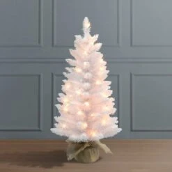 3ft. Pre-Lit White Artificial Christmas Tree In Burlap Base, Clear Lights 6 3ft. Pre-Lit White Artificial Christmas Tree In Burlap Base, Clear Lights -Northlight Sale Store D659608S 3