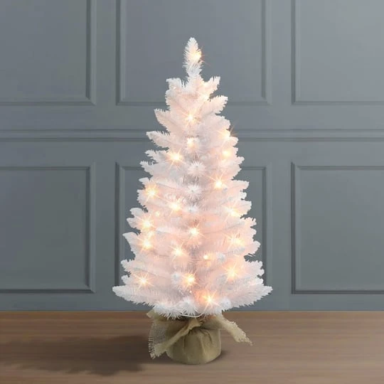 3ft. Pre-Lit White Artificial Christmas Tree In Burlap Base, Clear Lights 3 3ft. Pre-Lit White Artificial Christmas Tree In Burlap Base, Clear Lights - Image 3