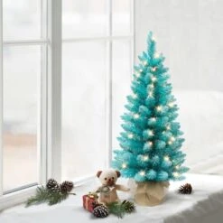 3ft. Pre-Lit Fashion Teal Artificial Christmas Tree In Burlap Base, Clear Lights -Northlight Sale Store D659664S 3