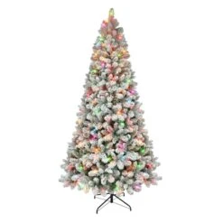 6.5ft. Pre-Lit Flocked Virginia Pine Artificial Christmas Tree, Multicolor Lights