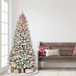 6.5ft. Pre-Lit Flocked Virginia Pine Artificial Christmas Tree, Multicolor Lights -Northlight Sale Store D659665S 3