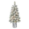 3.5ft. Pre-Lit Potted Flocked Pine Artificial Christmas Tree, White LED Lights