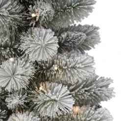 3.5ft. Pre-Lit Potted Flocked Pine Artificial Christmas Tree, White LED Lights -Northlight Sale Store D659724S 2
