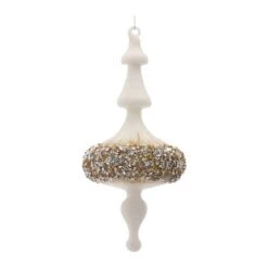Melrose 6ct. 8" White, Gold & Silver Glass Finial Ornaments -Northlight Sale Store D660788S 2