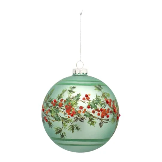 Melrose 6ct. 5" Pine & Berry Glass Ball Ornaments 2 Melrose 6ct. 5" Pine & Berry Glass Ball Ornaments - Image 2