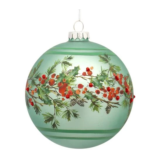 Melrose 6ct. 5" Pine & Berry Glass Ball Ornaments 3 Melrose 6ct. 5" Pine & Berry Glass Ball Ornaments - Image 3