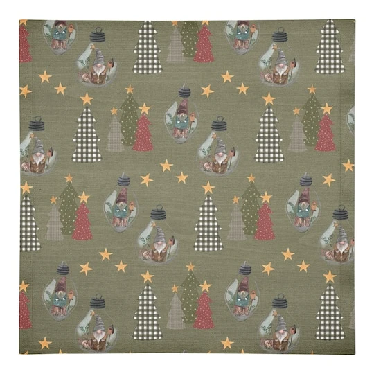 Green Tree & Globe Pattern Cotton Twill Napkin 1 Green Tree & Globe Pattern Cotton Twill Napkin