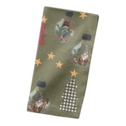 Green Tree & Globe Pattern Cotton Twill Napkin 6 Green Tree & Globe Pattern Cotton Twill Napkin -Northlight Sale Store D662418S 2