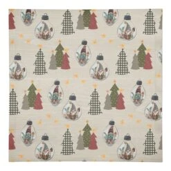 Cream Tree & Globe Pattern Cotton Twill Napkin