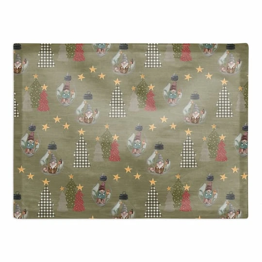 Green Tree & Globe Pattern Cotton Twill Placemat 1 Green Tree & Globe Pattern Cotton Twill Placemat