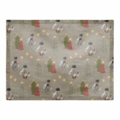 Gray Tree & Globe Pattern Cotton Twill Placemat