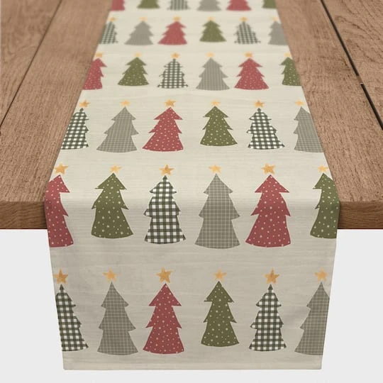 72" Cream Tree Pattern Cotton Twill Runner 1 72" Cream Tree Pattern Cotton Twill Runner