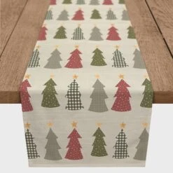 90" Cream Tree Pattern Cotton Twill Runner