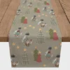 90" Gray Tree & Globe Pattern Cotton Twill Runner