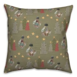 Green Tree & Globe Pattern Throw Pillow -Northlight Sale Store D662501S 2