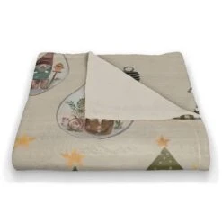 Cream Tree & Globe Pattern Coral Fleece Blanket -Northlight Sale Store D662524S 2