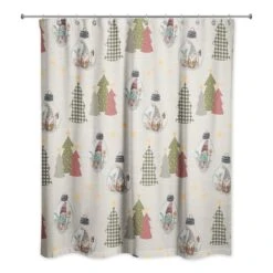 Cream Tree & Globe Pattern Shower Curtain