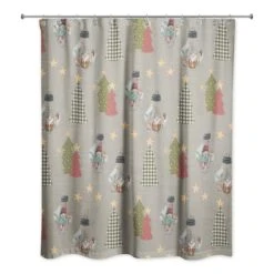 Gray Tree And Globe Pattern Shower Curtain